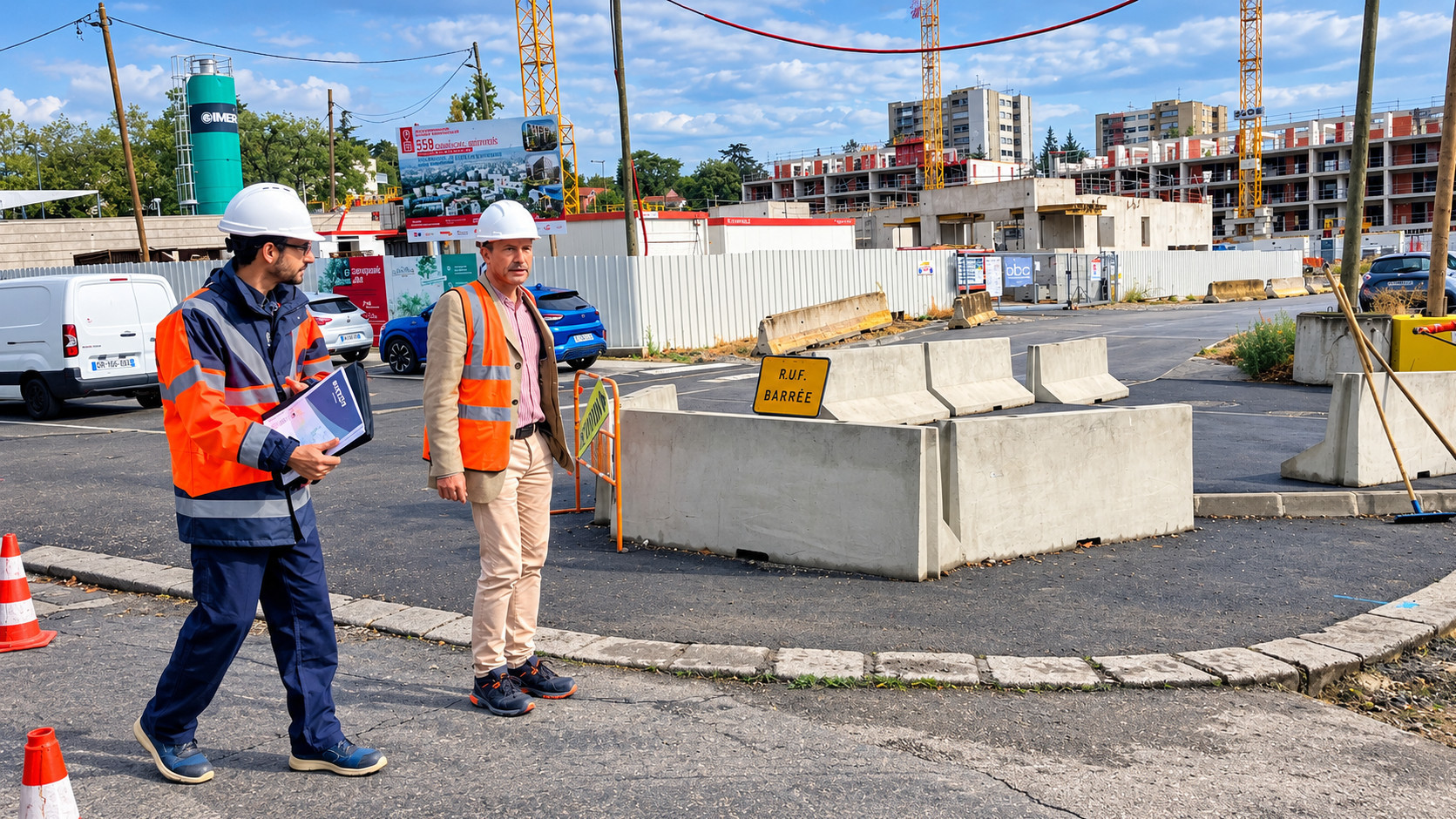 "Le BTP reste une priorité pour nos services", explique le directeur adjoint de la DDETS du Rhône (à droite) ici pour contrôler un chantier en août 2026, avec Alexandre Metaxas, inspecteur du travail. - © Eric Séveyrat