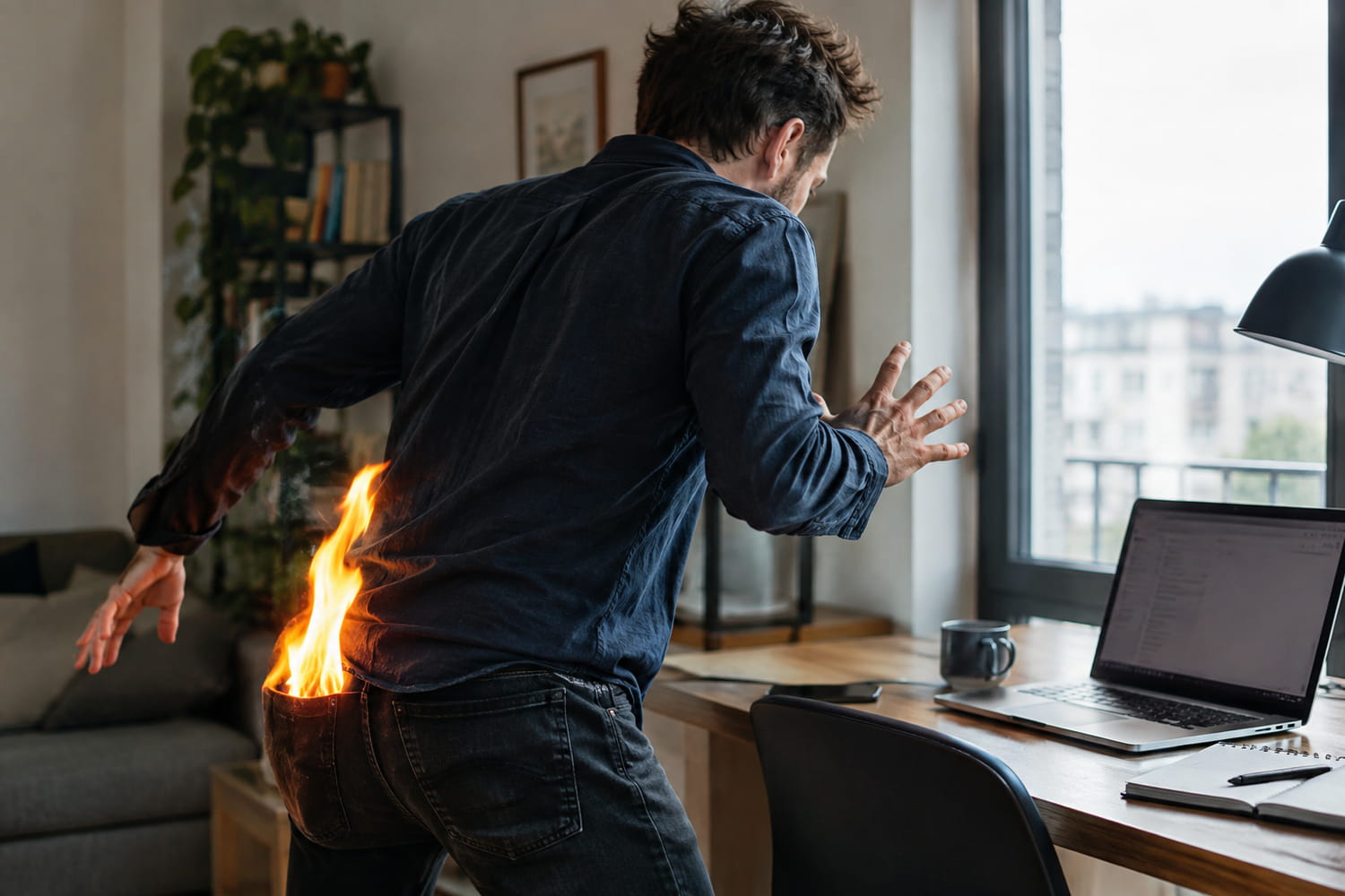 En pleine visioconférence, sa cigarette électronique prend feu dans sa poche : c'est un accident du travail